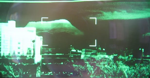 현재 군이 운용하고 있는 K1E1 전차에서 포수가 야간에 정상 작동되는 조준경으로 표적을 조준했을 때 화면이다. / 독자 제공