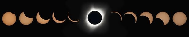 2017년 8월 21일 미국 오레건주에서 개기일식을 촬영한 연속 이미지. 이번 개기일식은 2017년보다 지속 시간이 더 길어서 많은 관심을 받고 있다./NASA/Aubrey Gemignani