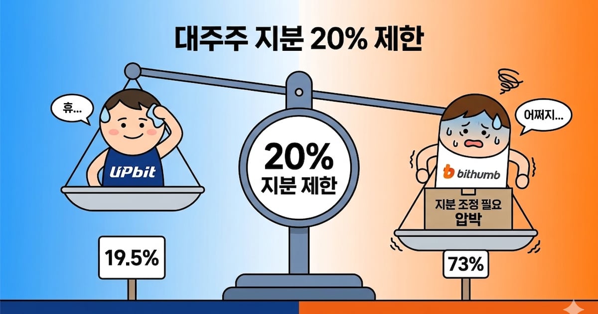 한숨 돌린 업비트, 긴장하는 빗썸... 대주주 지분 제한에 엇갈린 희비 - 뉴스 썸네일 이미지