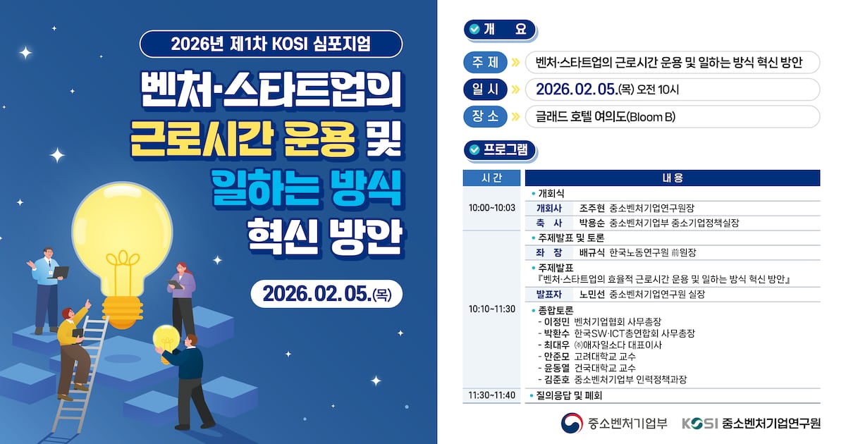 중소벤처기업연구원, '벤처 근로시간 혁신' 심포지엄 개최 - 뉴스 썸네일 이미지