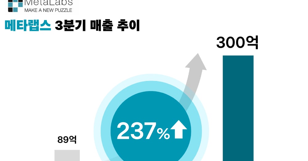 메타랩스, 3분기 매출 300억 원... 전년 대비 237% 증가 - 뉴스 썸네일 이미지