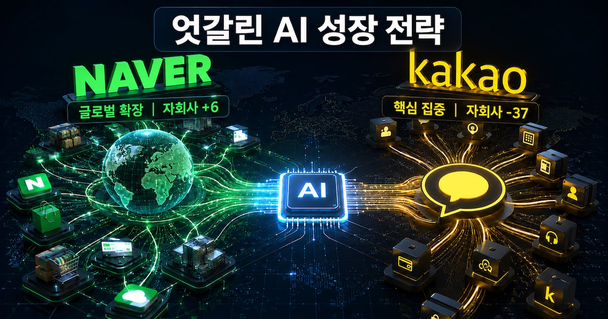 네이버, 1년 새 자회사 6곳 증가... 카카오, 37곳 줄어 - 뉴스 썸네일 이미지