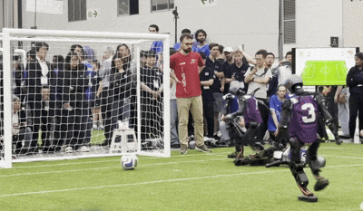 At the large Humanoid Robot final of Robocup 2026 at Songdo Convensia in Incheon on the 5th, Tsinghua University's Hephaestus team in purple scores an additional goal with one minute left in the second half. /Courtesy of Kim, Sua