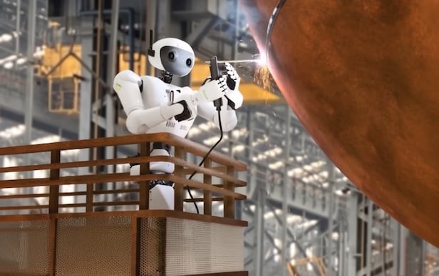 AeiROBOT's Humanoid Robot Alice appears in the opening video of NVIDIA CEO Huang Jensen's keynote at CES 2026 in January this year. The scene visualizes a future scenario of performing ship welding./Courtesy of NVIDIA YouTube capture